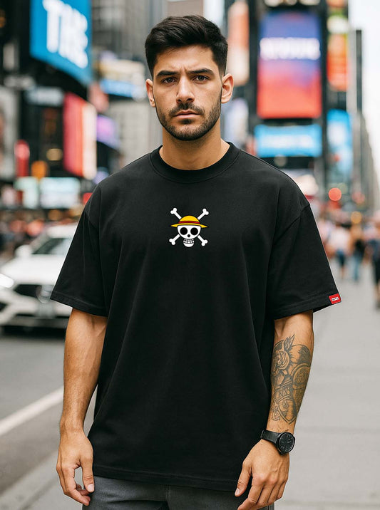 Bekaar One Piece Anime Oversized T-Shirt for Men & Women โ Black 240 GSM French Terry Cotton | Luffy x Zoro x Ace Streetwear Drop by Bekaar Clothing