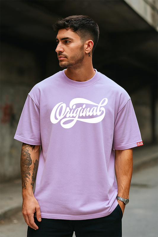 Bekaar Lavender Oversized T-Shirt for Men – “Original” Streetwear Graphic Tee | 100% Terry Cotton | Drop Shoulder Fit | Bold Minimal Style for Gen-Z & Everyday Comfort