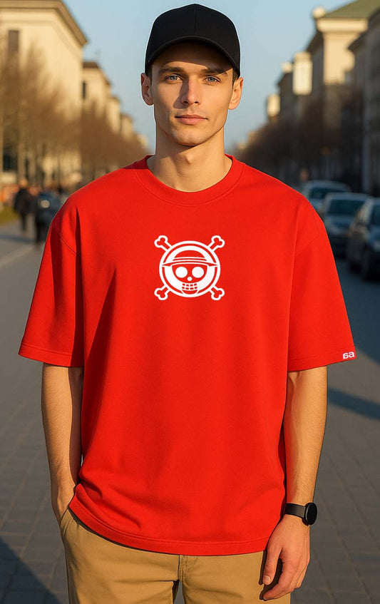 Bekaar Red Oversized T-Shirt – “Straw Hat Pirates” | Monkey D. Luffy One Piece Edition