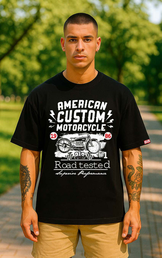 Bekaar Oversized T-Shirt – "American Custom Motorcycle 1986" | Vintage Biker Streetwear