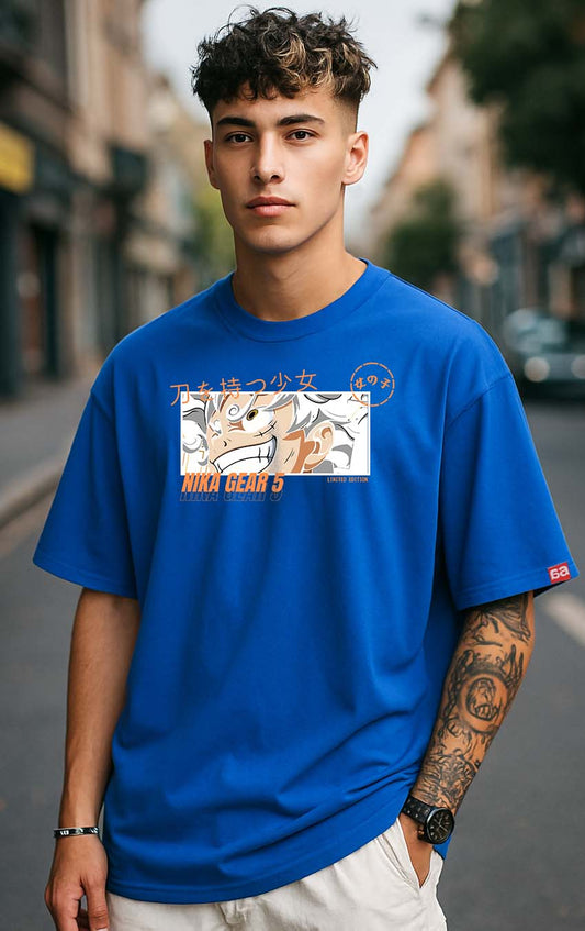 Bekaar Blue Oversized Anime T-Shirt – “NIKA GEAR 5” | Limited Edition Streetwear Drop