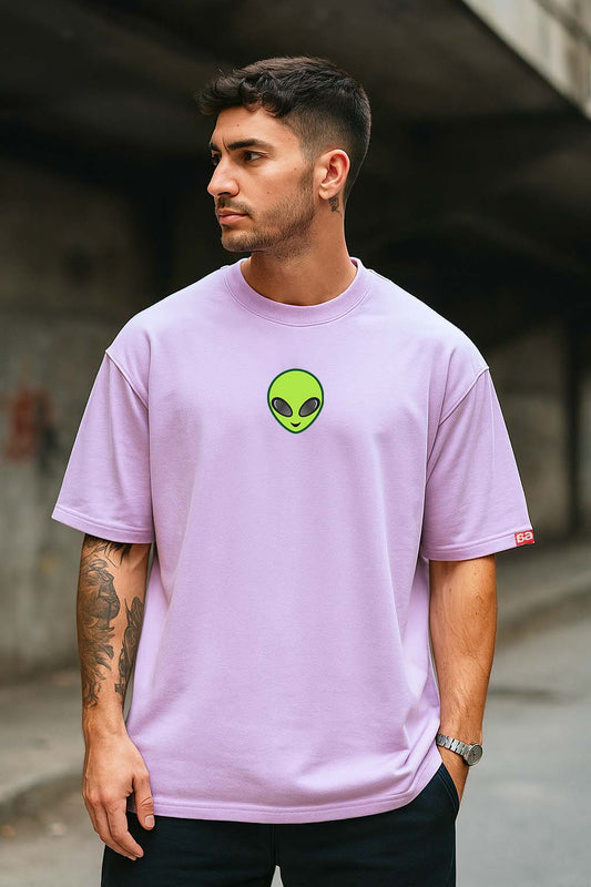 Bekaar Lavender Oversized T-Shirt โ โIโm Not From Hereโ Alien Graphic | 240 GSM Cotton Streetwear Tee