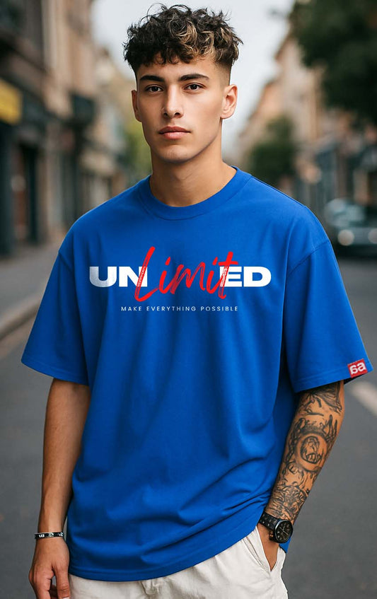 Bekaar Blue Oversized T-Shirt – “UNLIMITED | Make Everything Possible” | Streetwear Drop