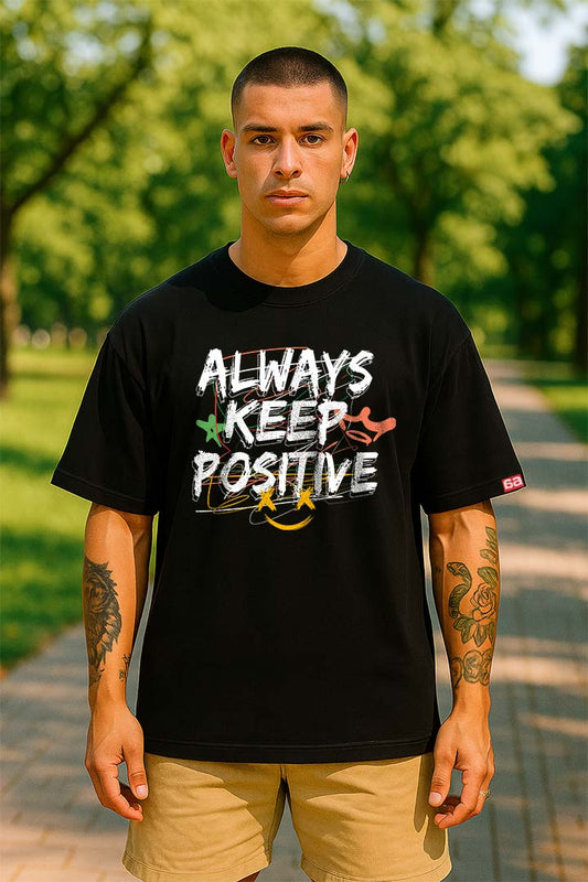Bekaar Black Oversized T-Shirt – “ALWAYS KEEP POSITIVE” | Streetwear Graffiti Vibes
