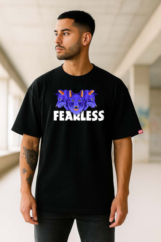 Bekaar FEARLESS Triple Wolf Graphic Oversized Black T-Shirt โ 100% Cotton Streetwear