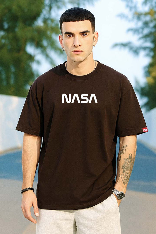 Bekaar Oversized NASA T-Shirt in Coffee Brown – "Give Me Space" | Space Travel Graphic Tee for Men