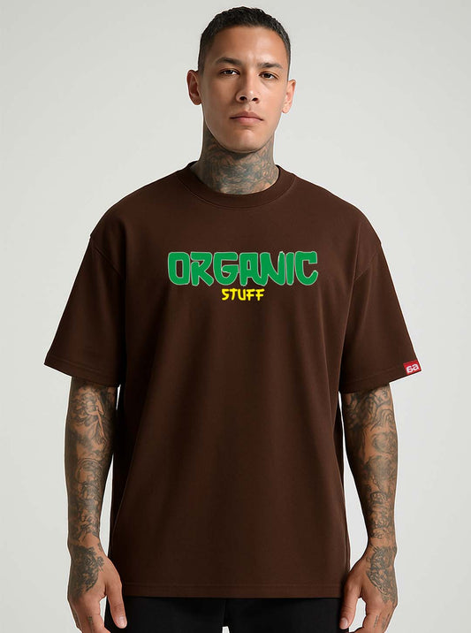 Bekaar Chocolate Brown Oversized T-Shirt – “Organic Stuff | Don’t Panic” Popeye Back Graphic | Streetwear Edition