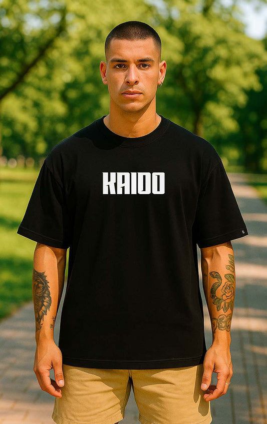 Bekaar Oversized Black T-Shirt – “KAIDO” One Piece Inspired Back Print | Bold Purple Villain Artwork | 240 GSM Heavyweight Cotton | Unisex Drop Shoulder Streetwear