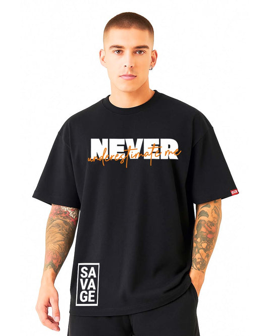 Bekaar Black Oversized T-Shirt – "Never Underestimate Me" Graphic | Streetwear Savage Edition