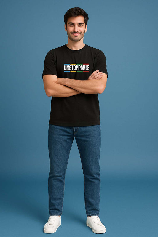 Bekaar Black Regular Fit T-Shirt – “UNSTOPPABLE” Motivational Graphic Printed Tee for Men | 240 GSM French Terry Cotton | Durable Dailywear T-Shirt | Casual Street Style