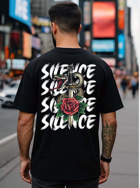 Bekaar “Silence” Oversized T-Shirt – Black | 240 Gsm | Street Style Cotton Drop Shoulder Tee