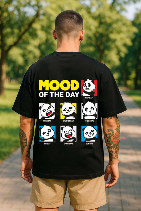 Bekaar Black Oversized T-Shirt – "GOOD MOOD / MOOD OF THE DAY" | Premium Unisex Streetwear Featuring Cute Panda Faces for Every Day of the Week