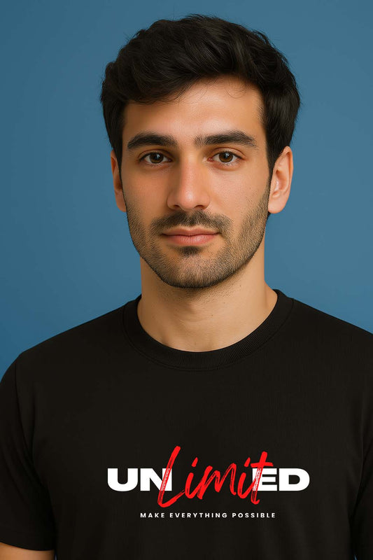 Bekaar Regular Fit Black T-Shirt – “UNLIMITED Make Everything Possible” Graphic Tee | 240 GSM Heavy Cotton | Drop Shoulder Unisex Streetwear Fit