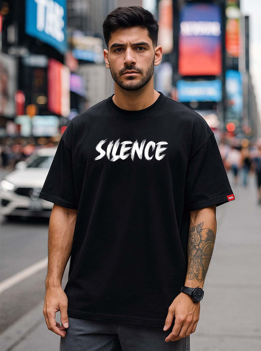 Bekaar “Silence” Oversized T-Shirt – Black | 240 Gsm | Street Style Cotton Drop Shoulder Tee