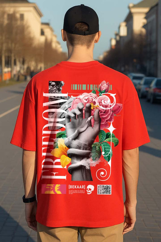 Bekaar Red Oversized T-Shirt – “FREEDOM” Artistic Statement Edition | Bold Unisex Streetwear