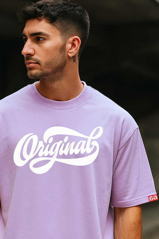 Bekaar Lavender Oversized T-Shirt for Men – “Original” Streetwear Graphic Tee | 100% Terry Cotton | Drop Shoulder Fit | Bold Minimal Style for Gen-Z & Everyday Comfort