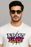 Bekaar White Regular Fit T-Shirt – “BEAST BEAST” Printed Tee for Men | Bold Claw Mark Graphic | Heavyweight 240 GSM Cotton | Casual Streetwear Style