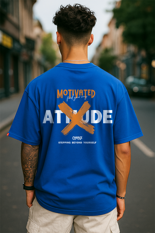 Bekaar Oversized Blue T-Shirt – “X Attitude, Stay Motivated” | Premium Streetwear for Men Who Break the Norm