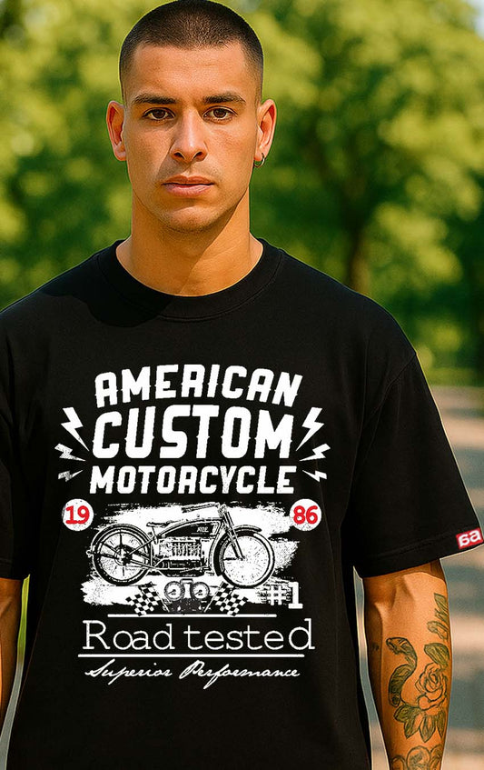 Bekaar Oversized T-Shirt – "American Custom Motorcycle 1986" | Vintage Biker Streetwear