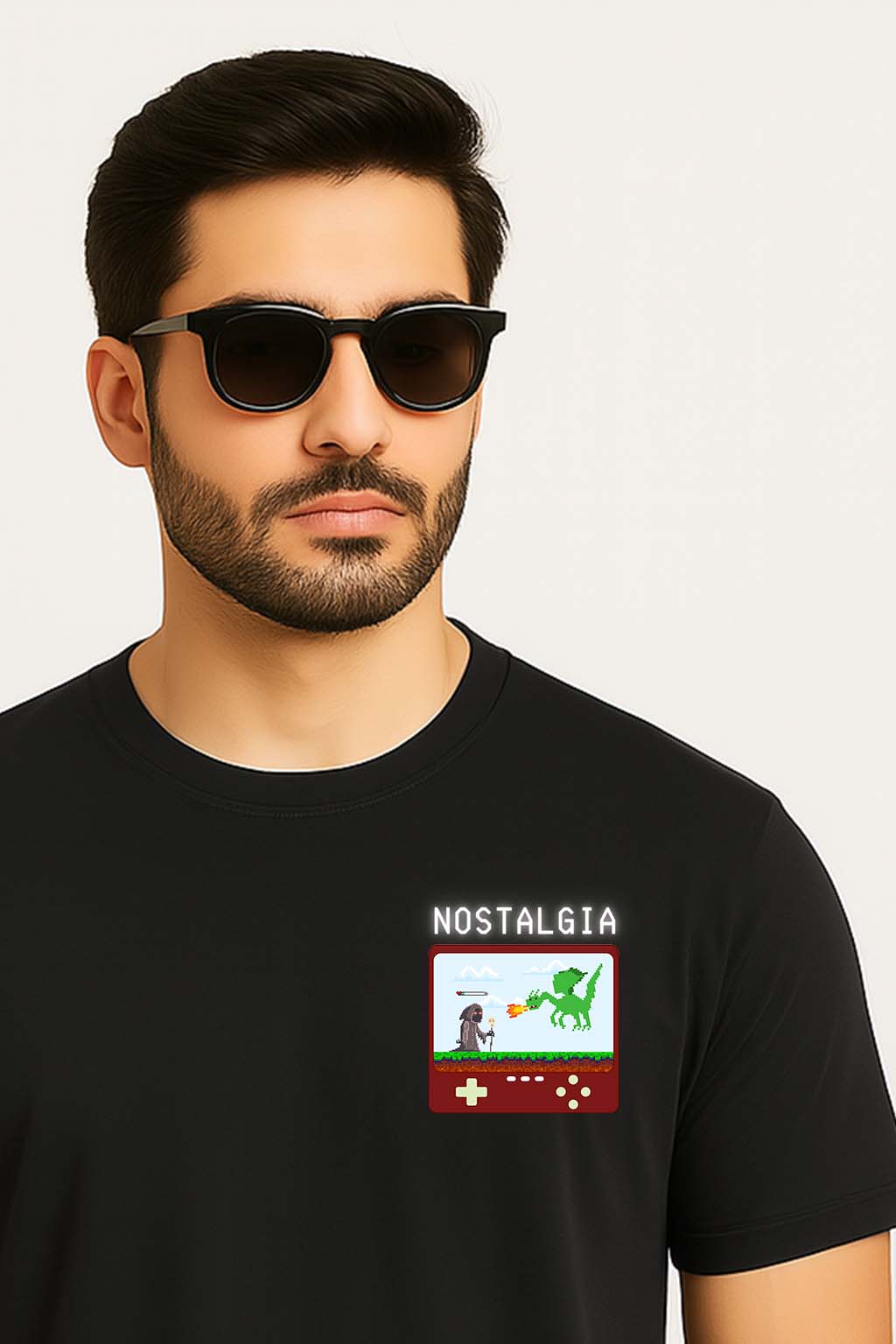 Bekaar Oversized Black T-Shirt – “NOSTALGIA” Retro Gamer Pixel Design | Heavyweight 240 GSM Cotton | Unisex Drop Shoulder Fit for Men & Women