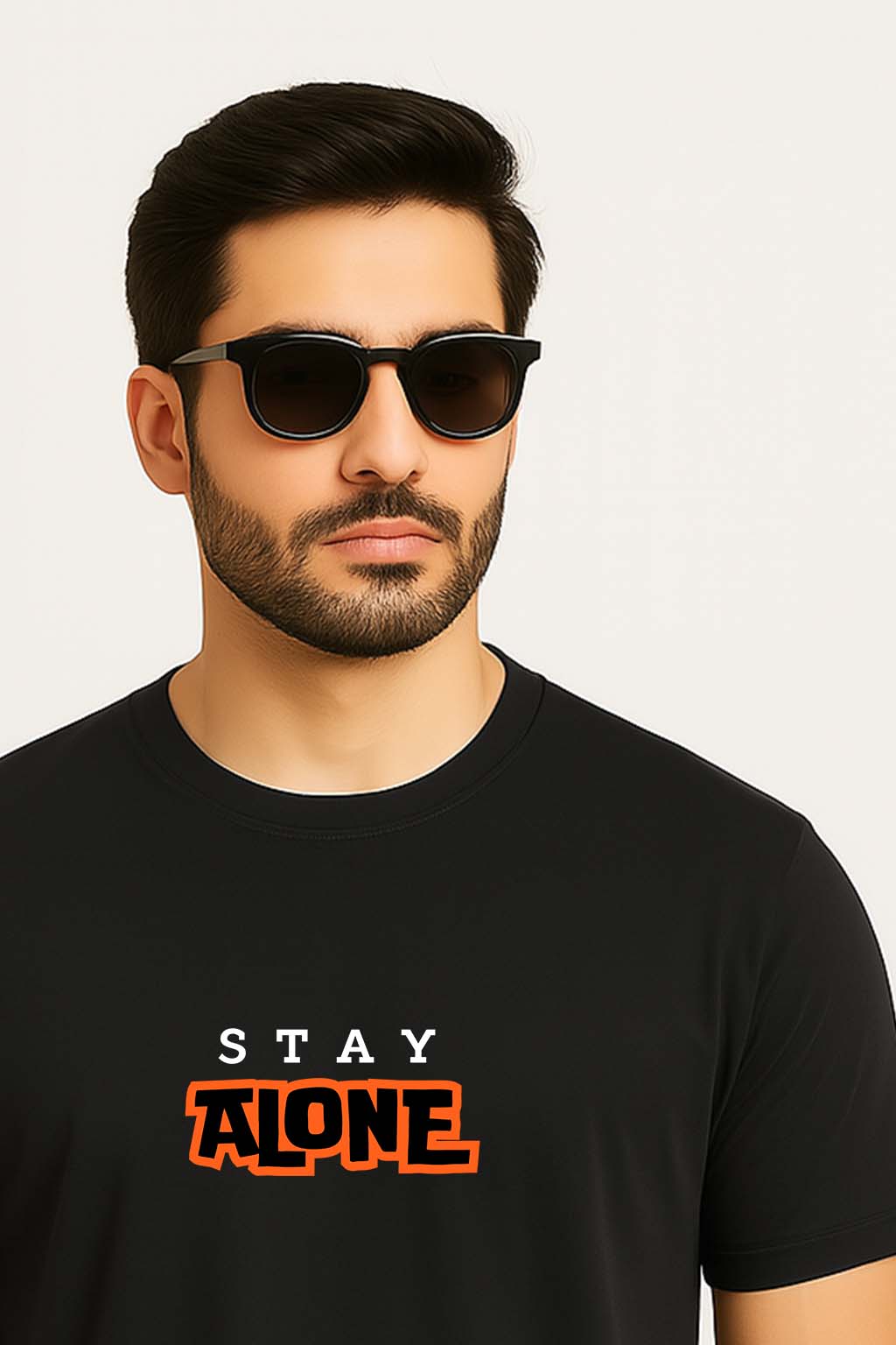 Bekaar Regular Fit Black T-Shirt – “Stay Alone” Graphic Tee for Men & Women | 240 GSM French Terry Cotton | Bio-Washed Streetwear Fit | Unisex Drop Shoulder Design