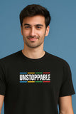 Bekaar Black Regular Fit T-Shirt – “UNSTOPPABLE” Motivational Graphic Printed Tee for Men | 240 GSM French Terry Cotton | Durable Dailywear T-Shirt | Casual Street Style