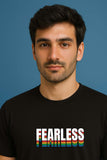 Bekaar Regular Fit Black T-Shirt – “FEARLESS” Graphic Printed Tee for Men & Women | Heavyweight 240 GSM Cotton | Multicolor Bold Typography Streetwear | Unisex Drop Shoulder Fit
